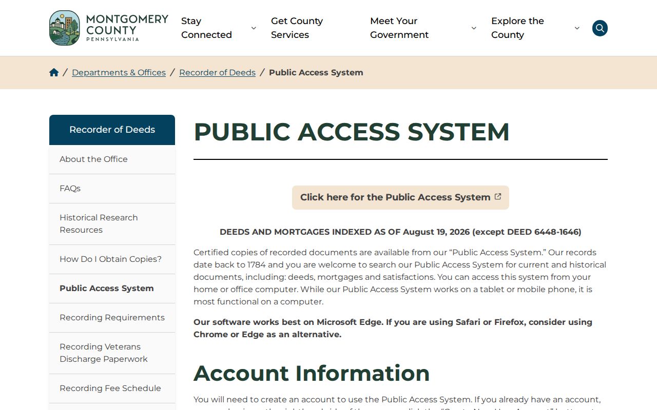 Lower Merion residents directory reference to Recorder Public Access System